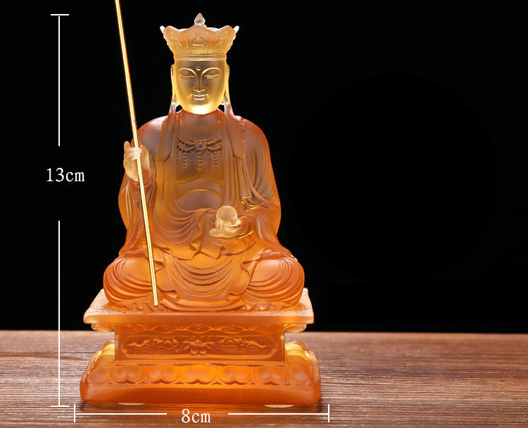 TXF-111-2 Home Shrine Decor Liuli Crystal Glass Sitting Buddha 12cm Ksitigarbha Bodhisattva