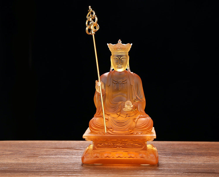 TXF-111-2 Home Shrine Decor Liuli Crystal Glass Sitting Buddha 12cm Ksitigarbha Bodhisattva