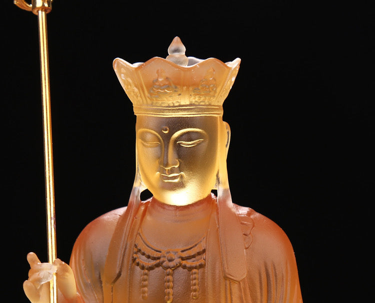TXF-111-2 Home Shrine Decor Liuli Crystal Glass Sitting Buddha 12cm Ksitigarbha Bodhisattva