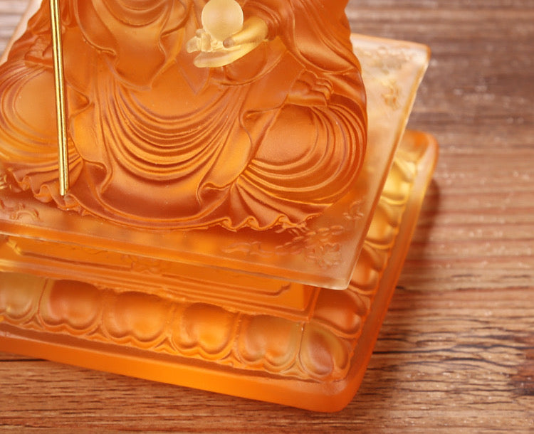 TXF-111-2 Home Shrine Decor Liuli Crystal Glass Sitting Buddha 12cm Ksitigarbha Bodhisattva