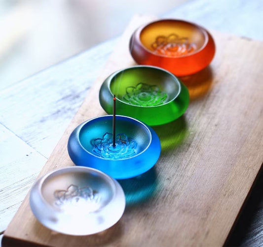 GF-974 Liuli Incense Stick Holder Lotus pattern Round