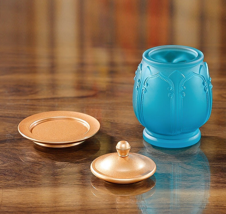 TXJ-271 Traditional Auspicious-flower Liuli Cup with copper saucer & lid