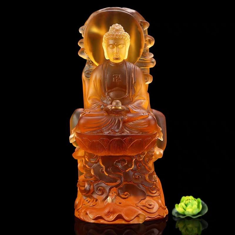 TXF-116B Traditional Liuli Three Saints of Huayan Buddha with Backboard (3pcs/set)