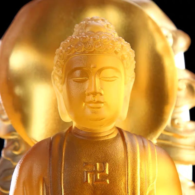 TXF-116B Traditional Liuli Three Saints of Huayan Buddha with Backboard (3pcs/set)