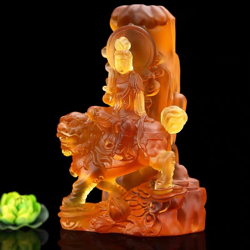 TXF-116B Traditional Liuli Three Saints of Huayan Buddha with Backboard (3pcs/set)