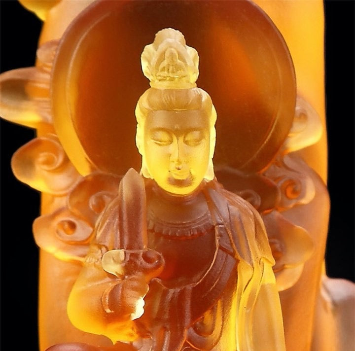 TXF-116B Traditional Liuli Three Saints of Huayan Buddha with Backboard (3pcs/set)