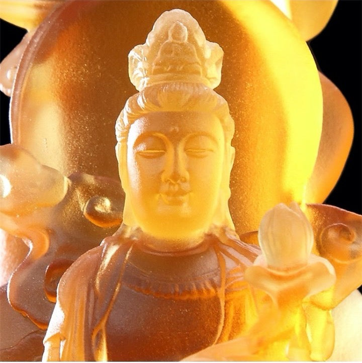 TXF-116B Traditional Liuli Three Saints of Huayan Buddha with Backboard (3pcs/set)