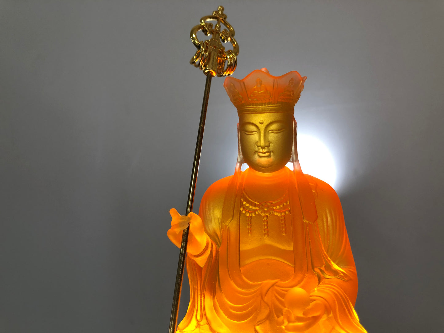 TXF-111-2 Home Shrine Decor Liuli Crystal Glass Sitting Buddha 12cm Ksitigarbha Bodhisattva