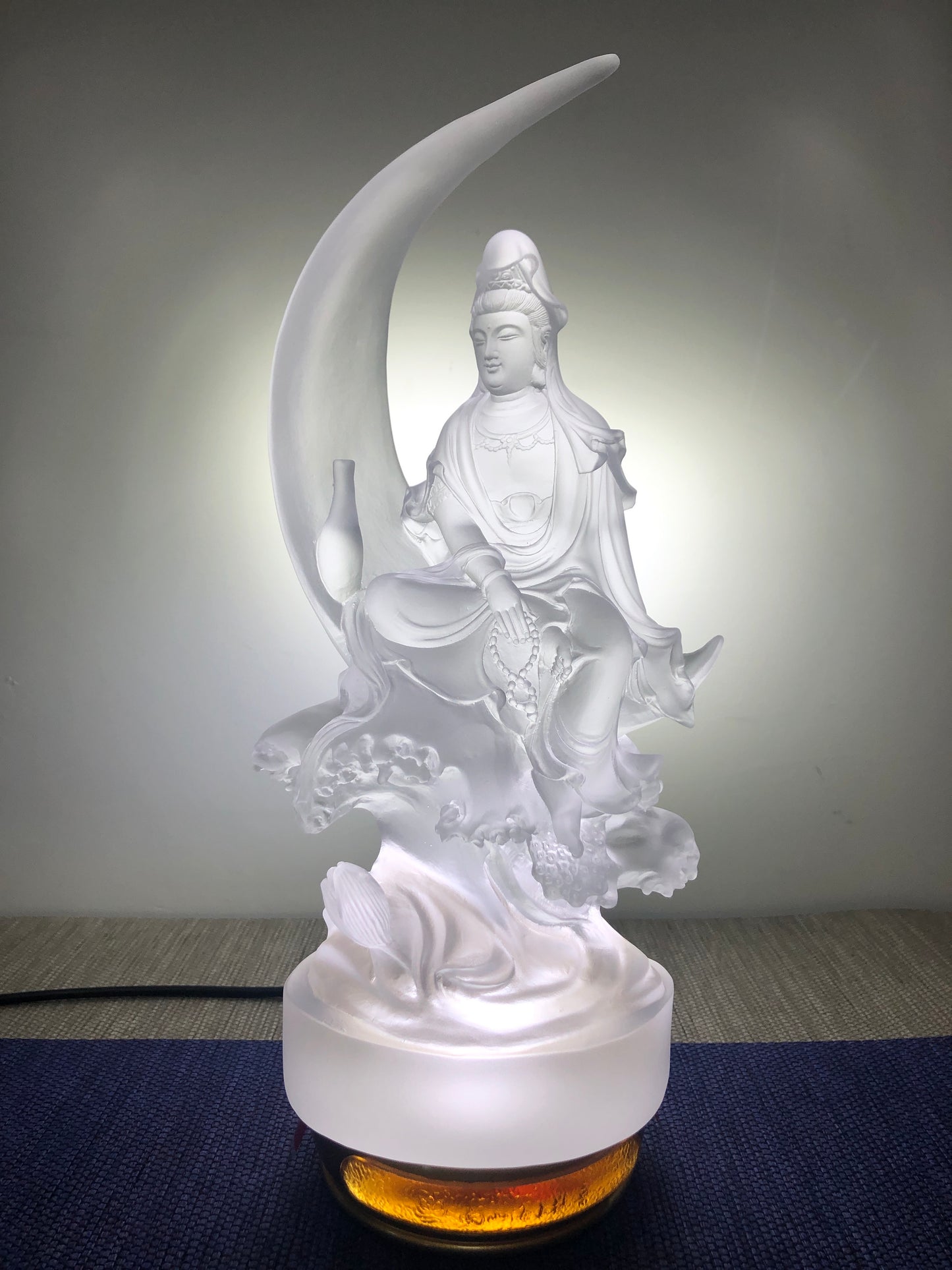 TXF-108 Kuan Yin Sitting On Crescent Moon Altar Figurine 9" Height