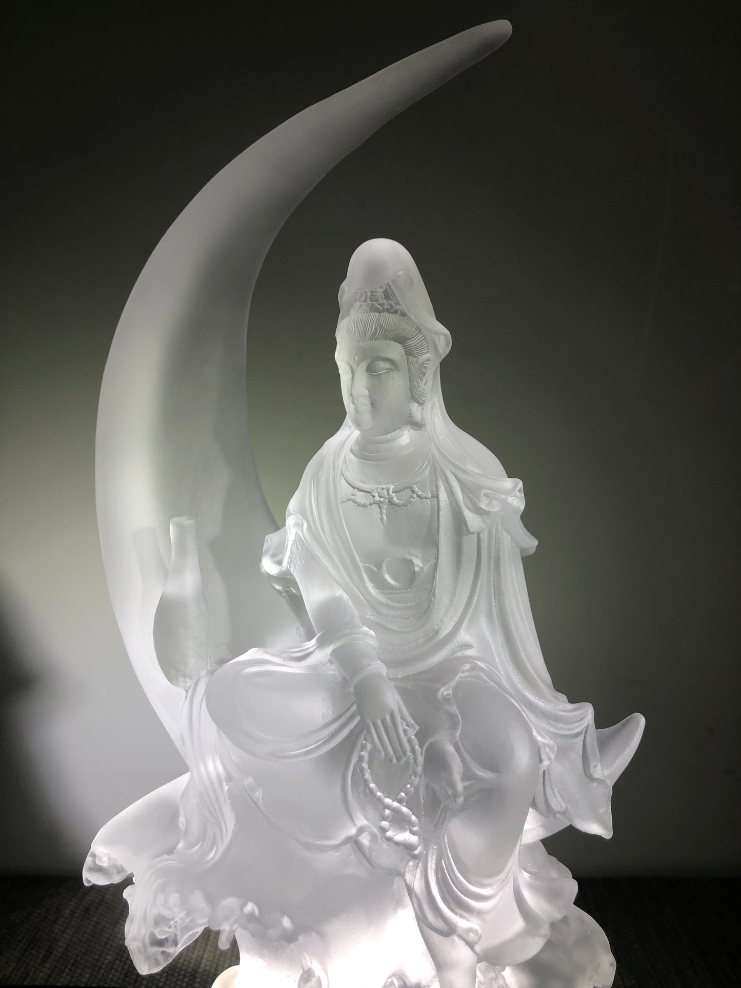 TXF-108 Kuan Yin Sitting On Crescent Moon Altar Figurine 9" Height