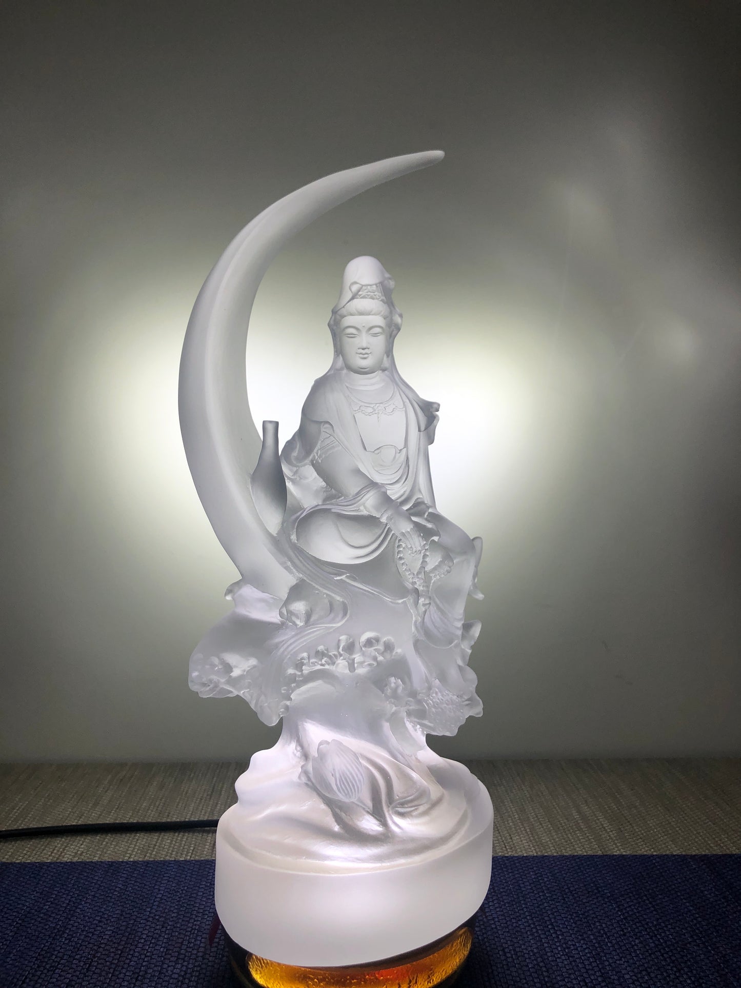 TXF-108 Kuan Yin Sitting On Crescent Moon Altar Figurine 9" Height