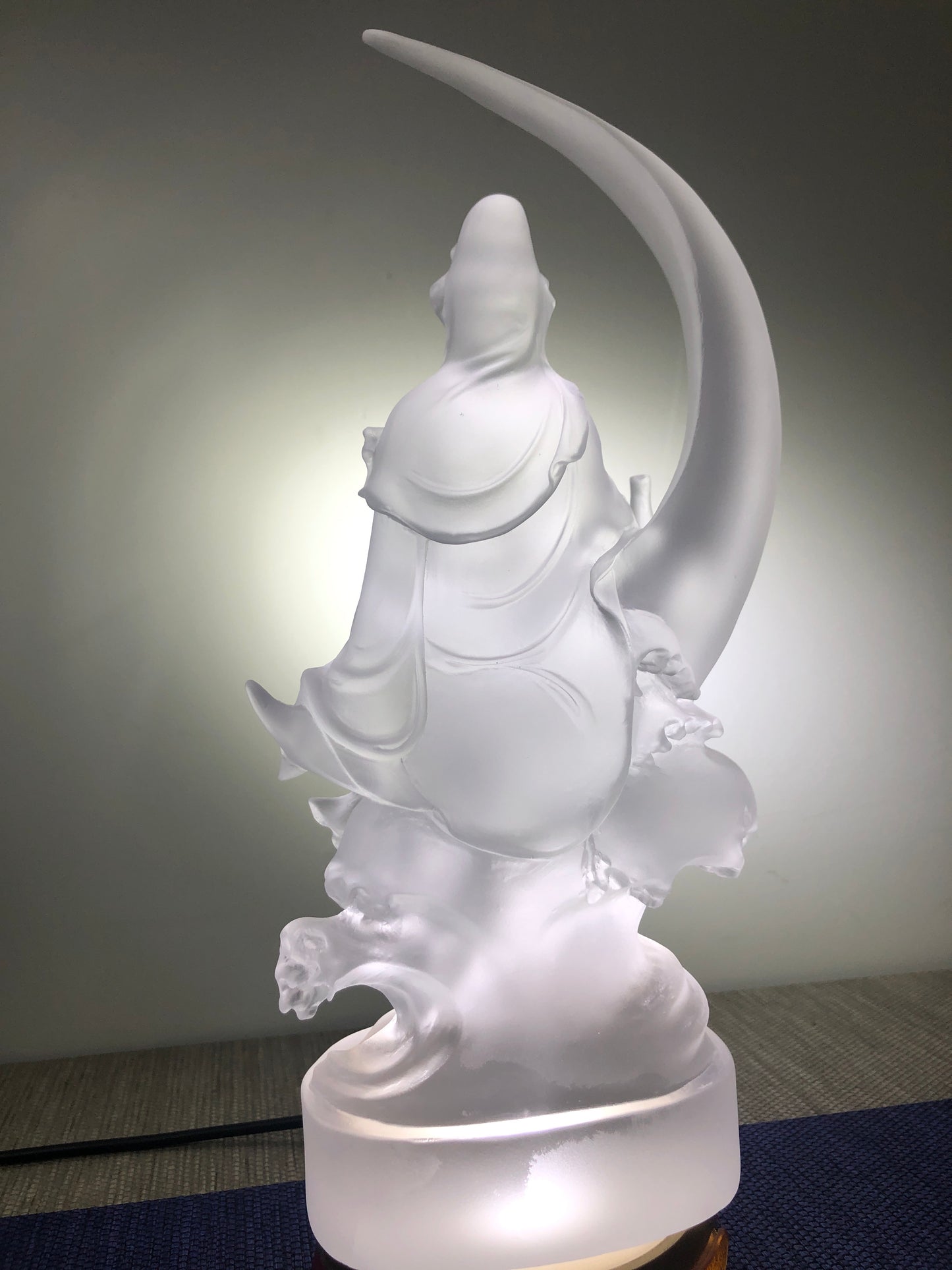 TXF-108 Kuan Yin Sitting On Crescent Moon Altar Figurine 9" Height