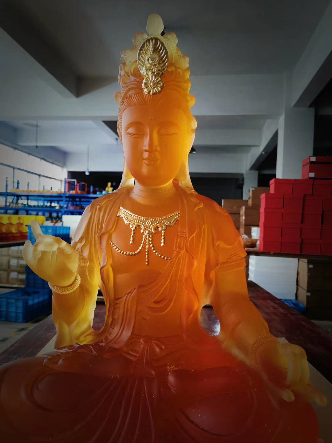 TXF-117 Traditional Liuli Three Buddhas of Eastern Sitting Shape Bhaisajyaguru sun and moon Bodhisattva