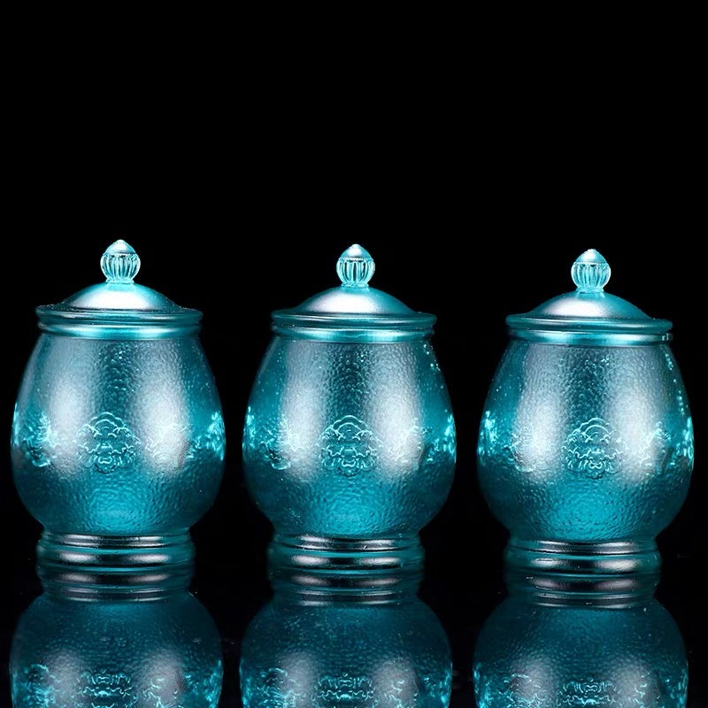 TXJ-251  Eight-auspicious Liuli Cup with lid & Saucer