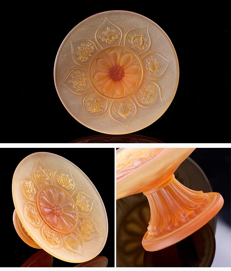 TXJ-322 AAA Quality Eight-Auspicious Symbol Liuli Decoration Crystal Fruit Pastry Dish