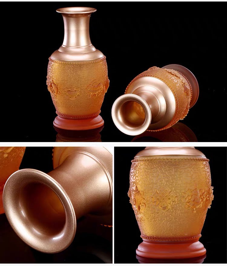 TXJ-332 Traditional Liuli vase Eight-Auspicious Symbol Home Decorative glass & crystal vases