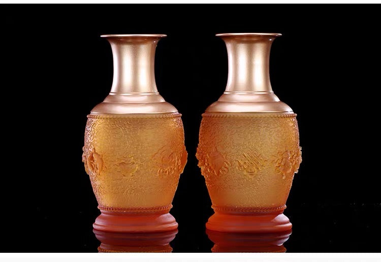 TXJ-332 Traditional Liuli vase Eight-Auspicious Symbol Home Decorative glass & crystal vases