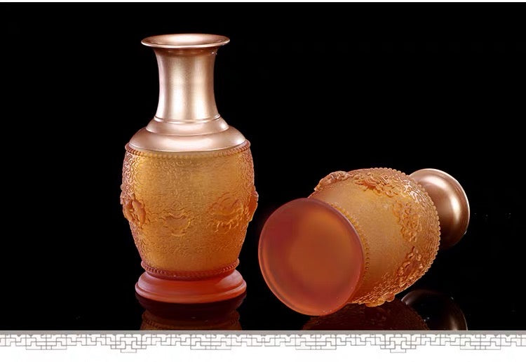 TXJ-332 Traditional Liuli vase Eight-Auspicious Symbol Home Decorative glass & crystal vases