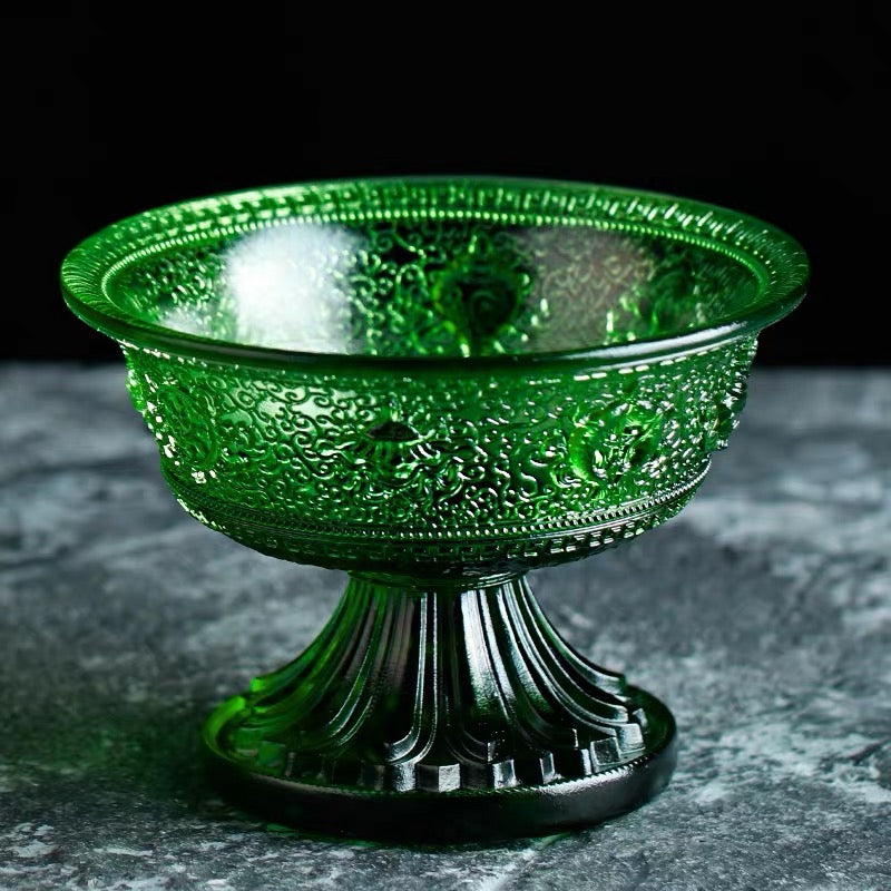 TXJ-241L Traditional Liuli embossed Eight-Auspicious symbol Crystal Glass Large Cup Bowl