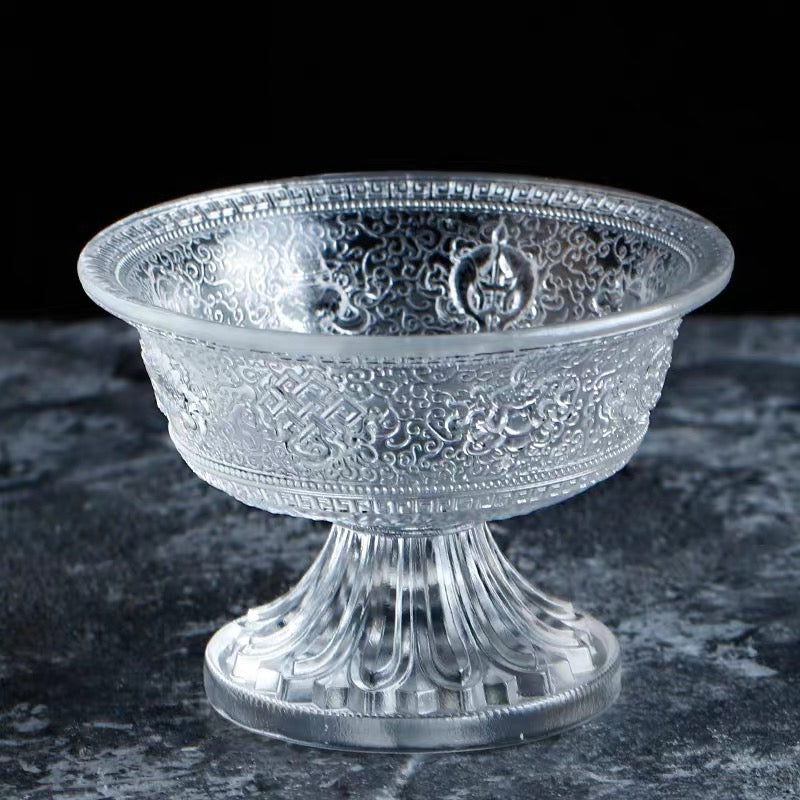 TXJ-241L Traditional Liuli embossed Eight-Auspicious symbol Crystal Glass Large Cup Bowl