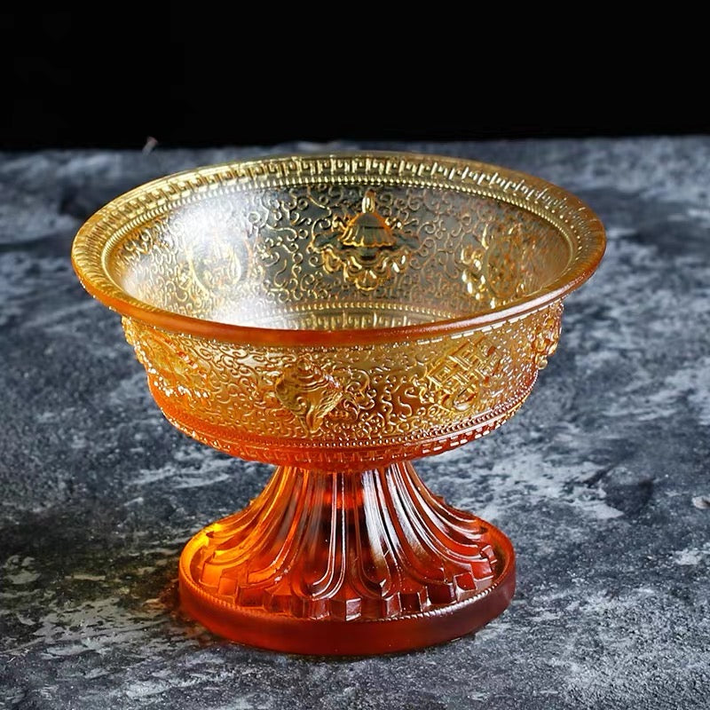TXJ-241L Traditional Liuli embossed Eight-Auspicious symbol Crystal Glass Large Cup Bowl