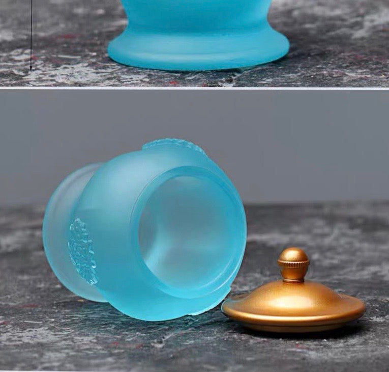 TXJ-291 Traditional Liuli Glass cup with Lid & Saucer Rosette design