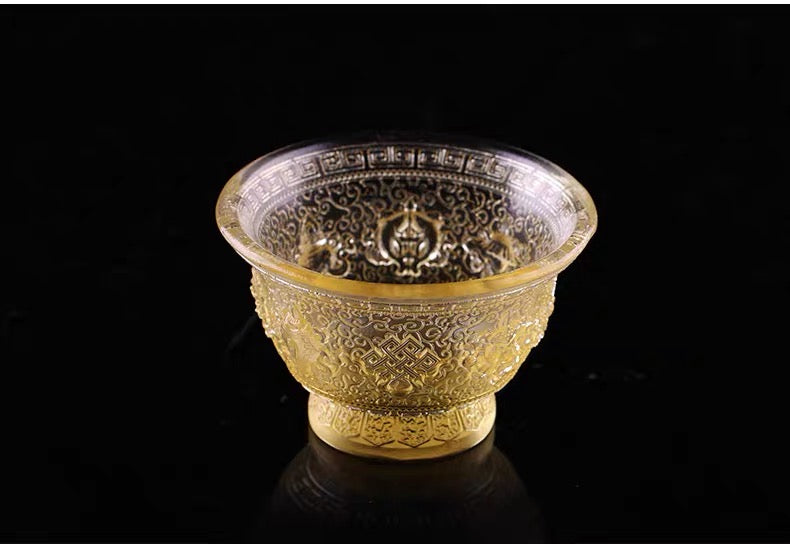 TXJ-241S Traditional Liuli  (Colored Glaze) Crystal Glass Cup embossed Eight-auspicious symbol
