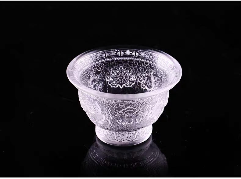 TXJ-241S Traditional Liuli  (Colored Glaze) Crystal Glass Cup embossed Eight-auspicious symbol
