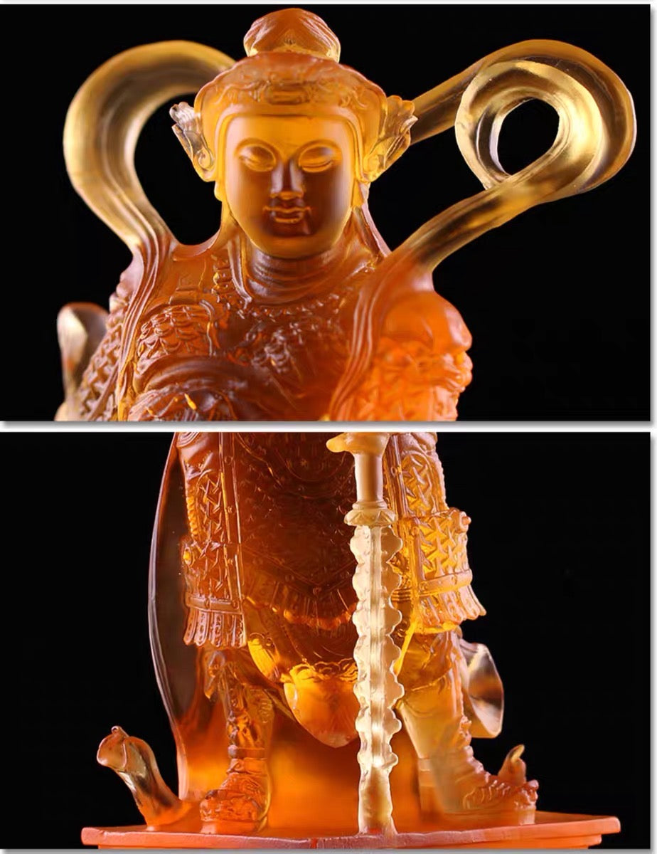 TXF-112 2-piece Chinese Fengshui Traditional Art Collection Liuli WeiTuo & GuanGong Dharma Protector