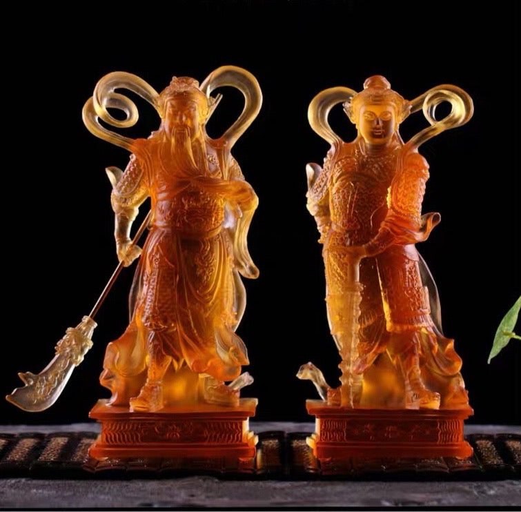 TXF-112 2-piece Chinese Fengshui Traditional Art Collection Liuli WeiTuo & GuanGong Dharma Protector
