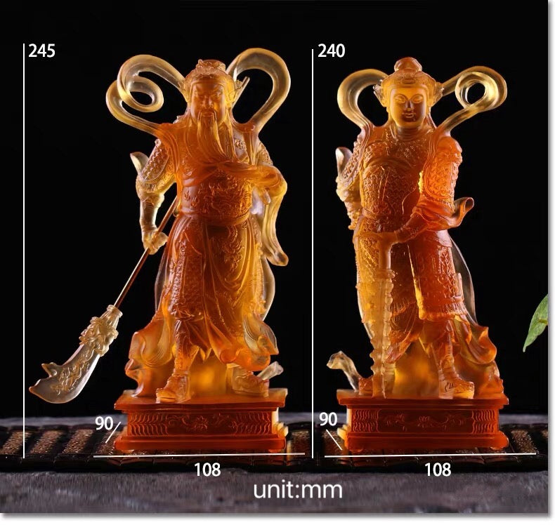 TXF-112 2-piece Chinese Fengshui Traditional Art Collection Liuli WeiTuo & GuanGong Dharma Protector
