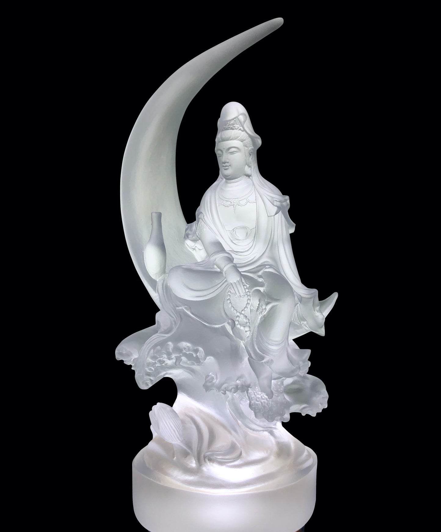 TXF-108 Kuan Yin Sitting On Crescent Moon Altar Figurine 9" Height
