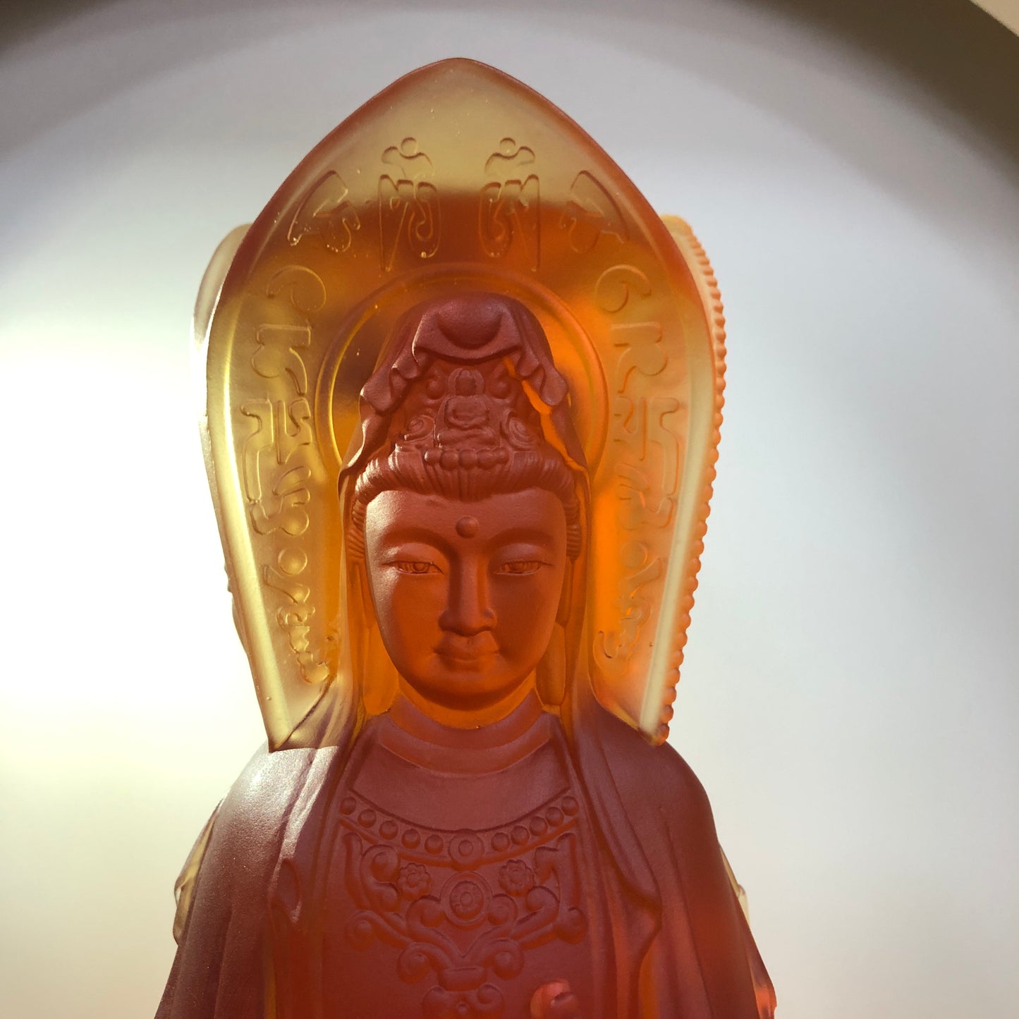 TXF-915 Trihedron Kwan-yin Guanyin Buddha Statue Traditional Liuli Crystal Colored Glaze Sculpture