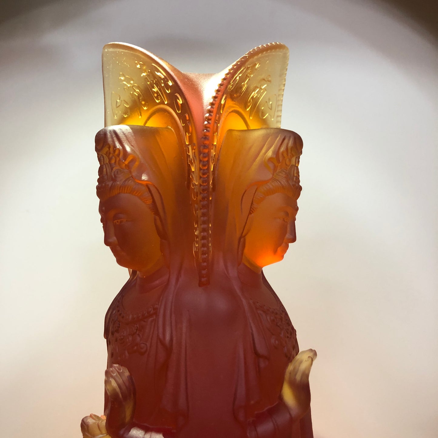 TXF-915 Trihedron Kwan-yin Guanyin Buddha Statue Traditional Liuli Crystal Colored Glaze Sculpture