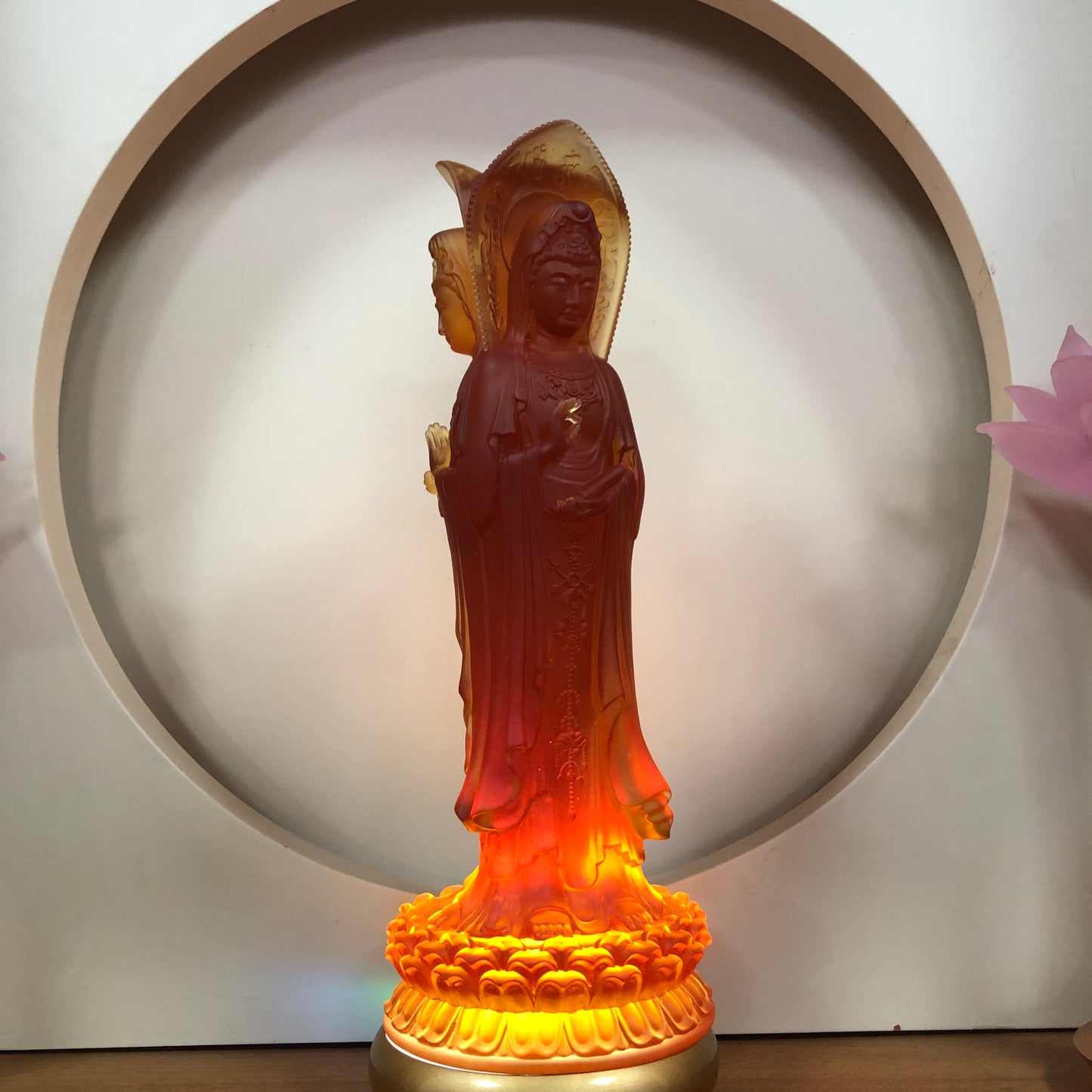 TXF-915 Trihedron Kwan-yin Guanyin Buddha Statue Traditional Liuli Crystal Colored Glaze Sculpture