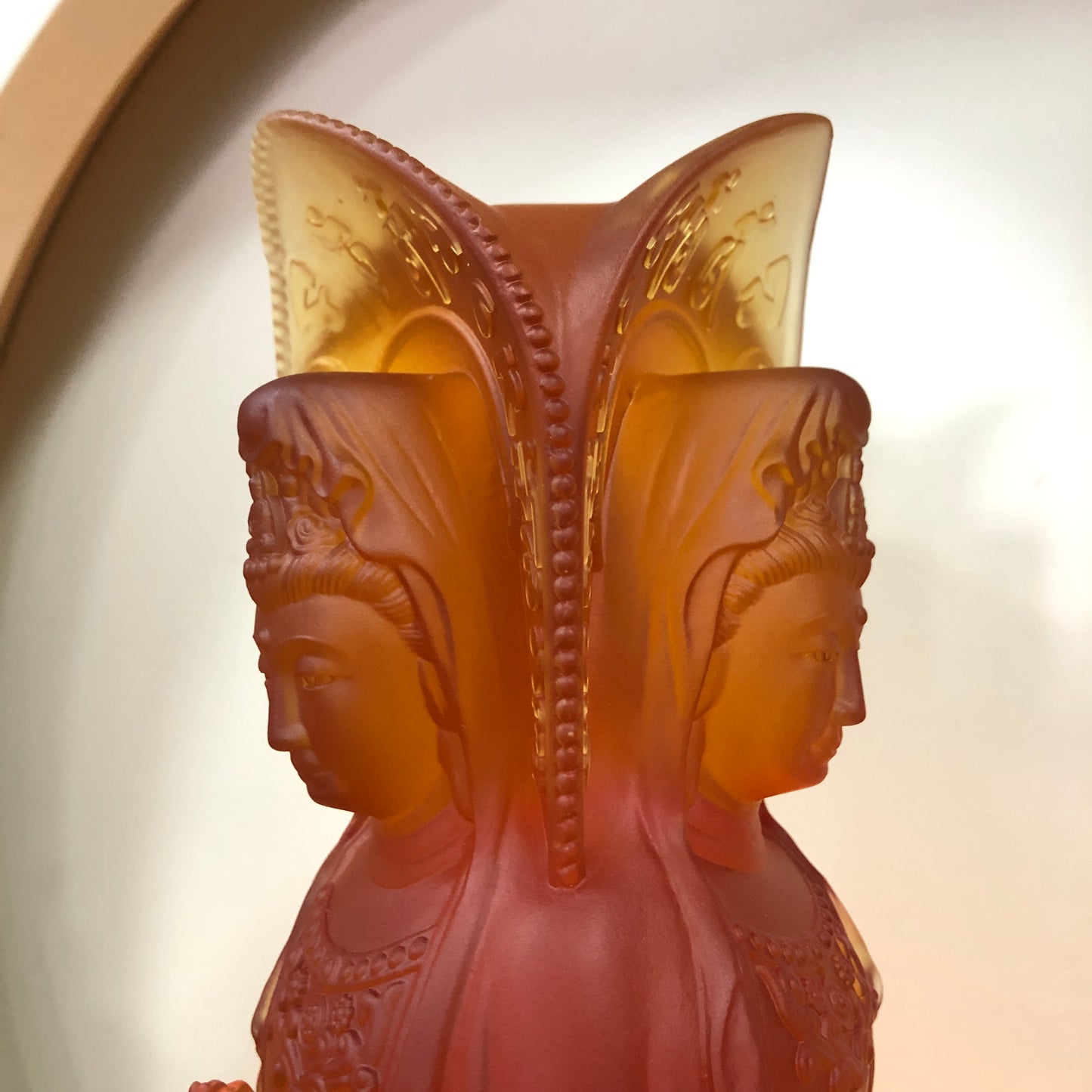 TXF-915 Trihedron Kwan-yin Guanyin Buddha Statue Traditional Liuli Crystal Colored Glaze Sculpture