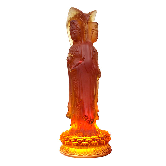TXF-915 Trihedron Kwan-yin Guanyin Buddha Statue Traditional Liuli Crystal Colored Glaze Sculpture