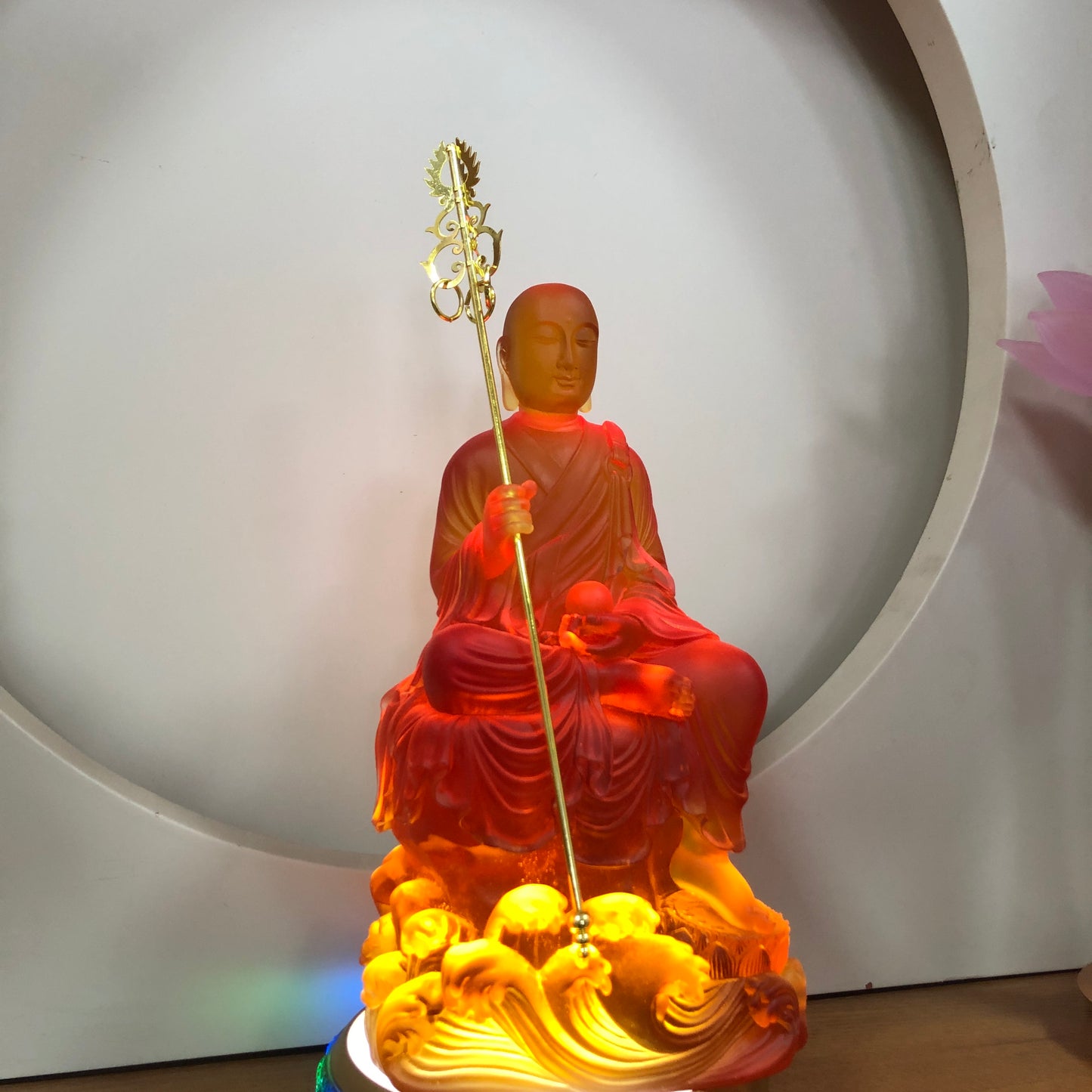 TXF-111-4 Liuli Crystal Sitting Ksitigarbha Bodhisattva Statue 26cm