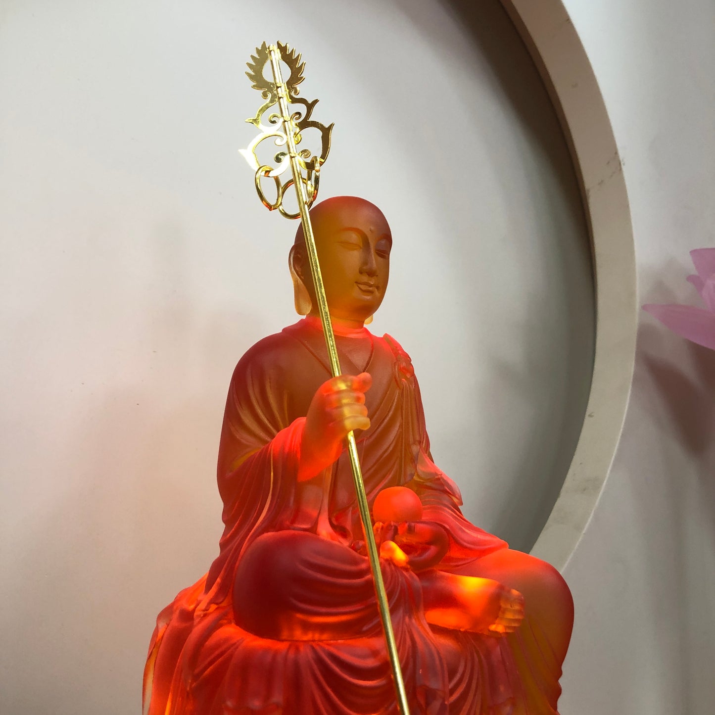 TXF-111-4 Liuli Crystal Sitting Ksitigarbha Bodhisattva Statue 26cm