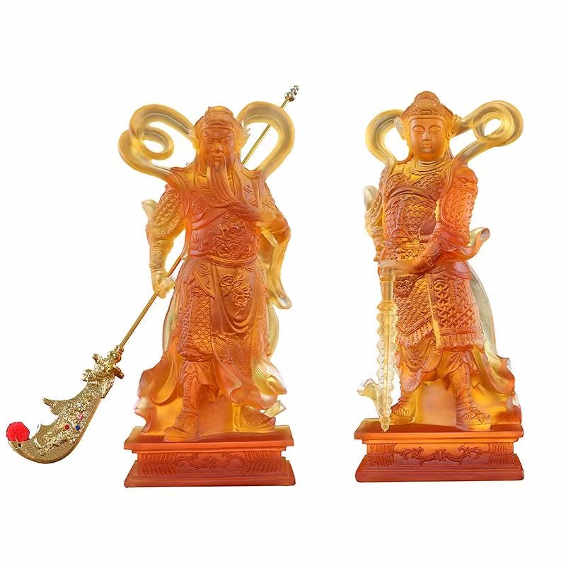 TXF-112 2-piece Chinese Fengshui Traditional Art Collection Liuli WeiTuo & GuanGong Dharma Protector