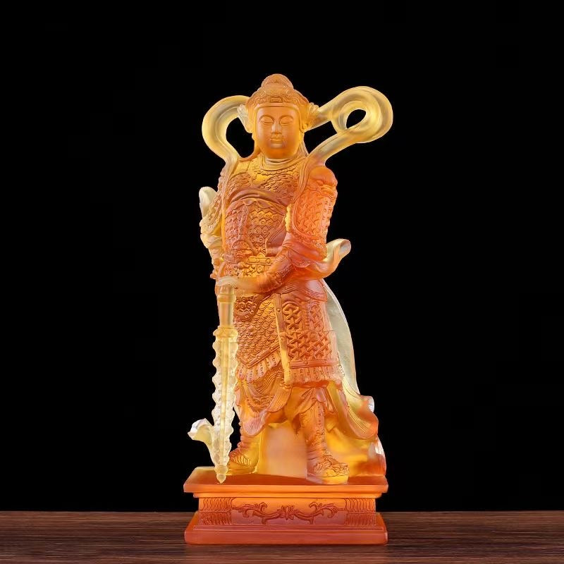 TXF-112 2-piece Chinese Fengshui Traditional Art Collection Liuli WeiTuo & GuanGong Dharma Protector