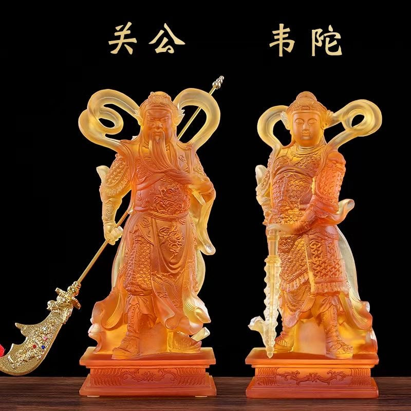 TXF-112 2-piece Chinese Fengshui Traditional Art Collection Liuli WeiTuo & GuanGong Dharma Protector