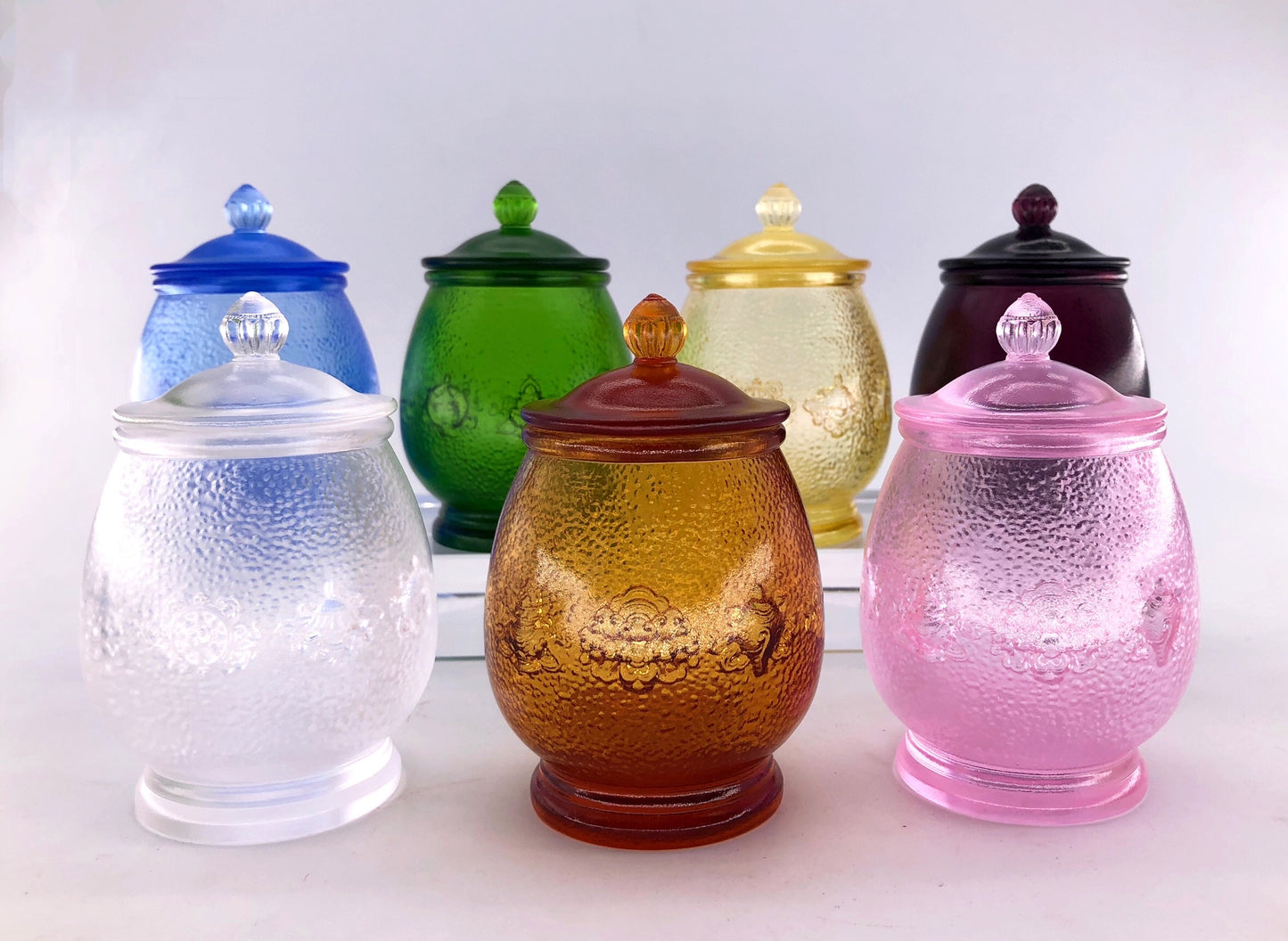 TXJ-251  Eight-auspicious Liuli Cup with lid & Saucer