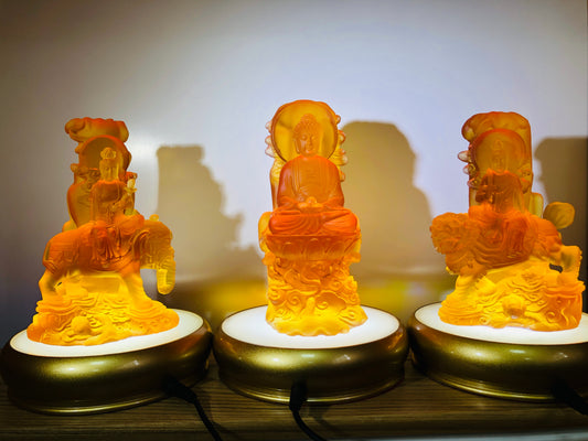 TXF-116B Traditional Liuli Three Saints of Huayan Buddha with Backboard (3pcs/set)