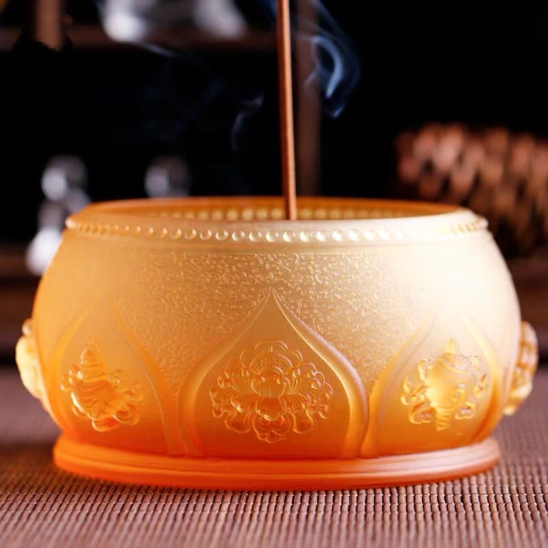TXJ-313  Eight-auspicious Incense Burner Censer Traditional Liuli Material