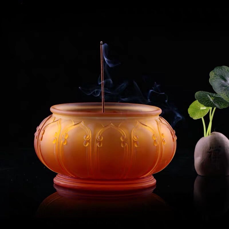 TXJ-311 Wholesale Round Censer Traditional Liuli Crystal incense stick burner