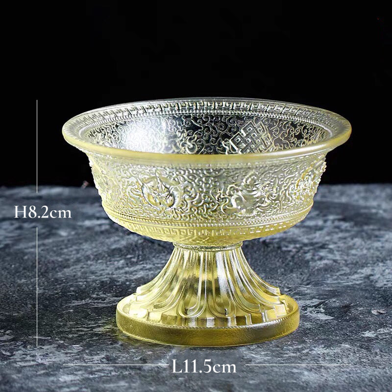 TXJ-241L Traditional Liuli embossed Eight-Auspicious symbol Crystal Glass Large Cup Bowl