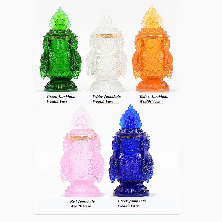 TXJ-363 Traditional Liuli Fengshui Home Decoration Ornaments the Five Jambhalas Wealth Vase