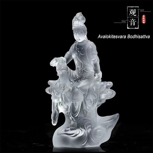 TXF-109 Home Shrine Decoration Ornament Traditional Liuli Customized Fearless avalokitesvara kwan yin guanyin statue