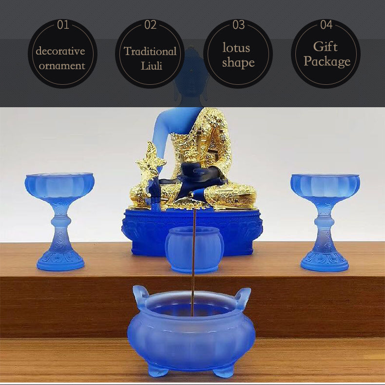 TXJ-371 A 6-piece Lotus Worship Supplies Set Home Decoration Gift box Liuli Censer+Candle Holder+Cup